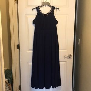 Dark blue formal dress with beaded top